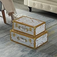 Vista 4 de Vintiquewise Juego de 2 maletas de lujo de mármol blanco y dorado para decoración