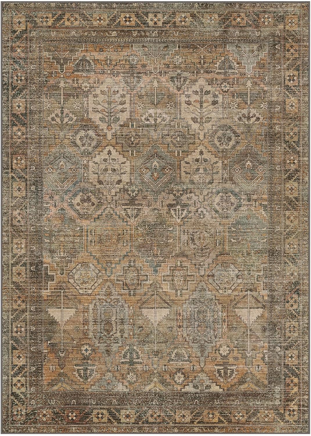 Bavni Washable Rug 5x7 Area Rug for Living Room Bedroom Dining, Washable Vintage Print Carpet, Ultra-Thin Chenille Low Pile Lightweight Rug with Non Slip Backing, Warm Taupe - Image 6