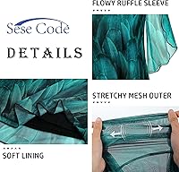 Vista 4 de SeSe Code Blusas con mangas 34 y volantes de malla para mujer, tops holgados y elásticos