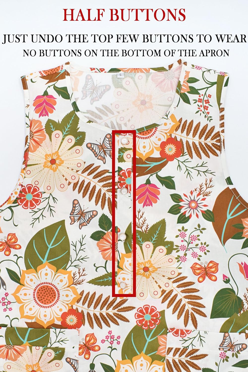 Nanxson Cobbler Apron for Women with 2 Patch Pockets Cotton Printed Vintage Apron with Buttons for Work Chef Kitchen Home - Image 3