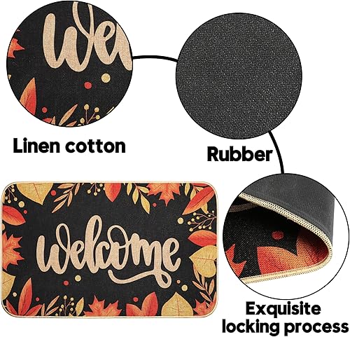 Miniatura 4 de Erweicet Tapete de calabaza de otoño con texto en inglés "Hello Autumn Pumpkin", tapete antideslizante para puerta de Acción de Gracias, para puerta
