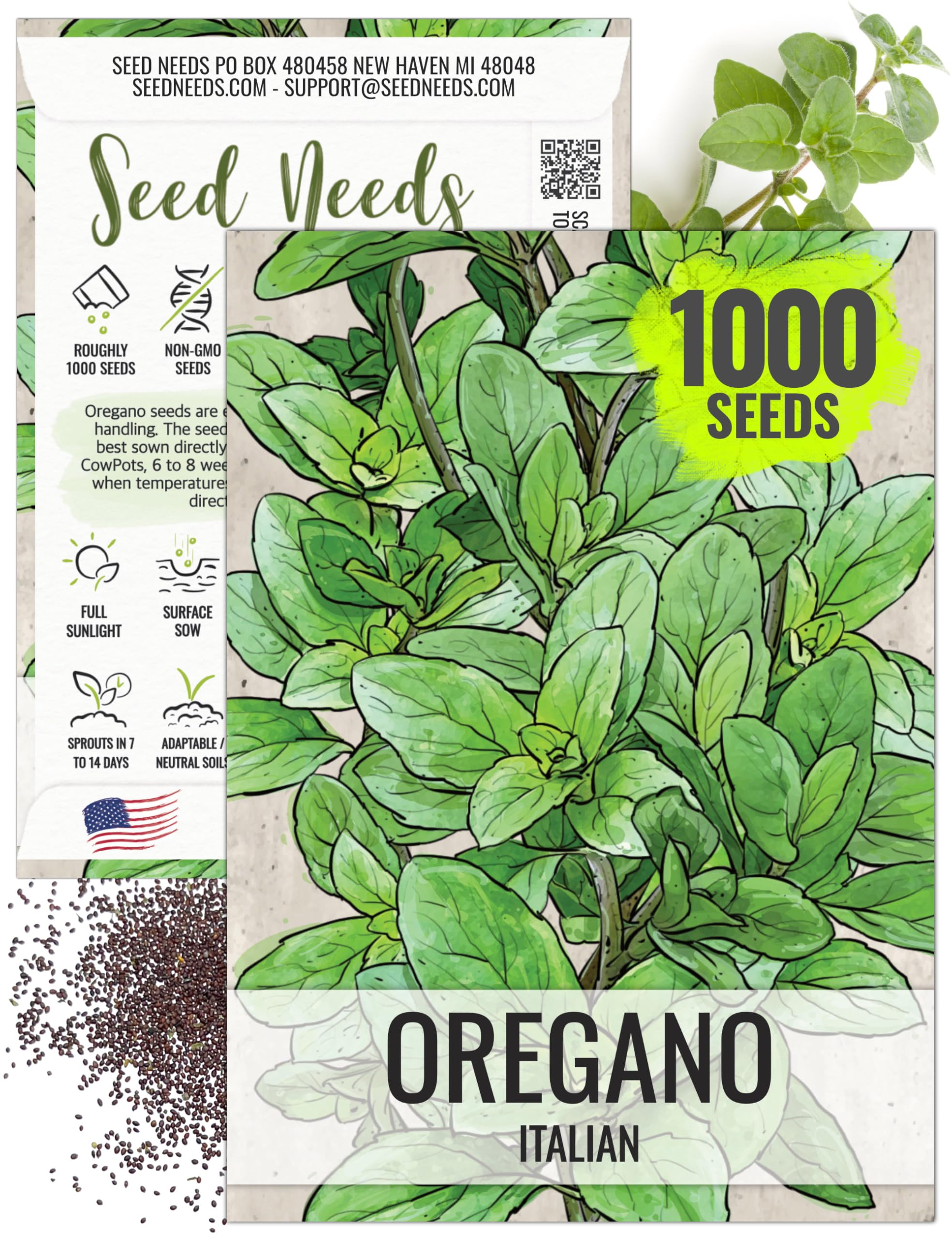 Seed Needs Oregano Seeds for Planting Italian Herbs - Non-GMO Heirloom & Untreated Culinary Herb Seed - Grow Indoors or Outdoors for a Kitchen Garden (1 Pack)
