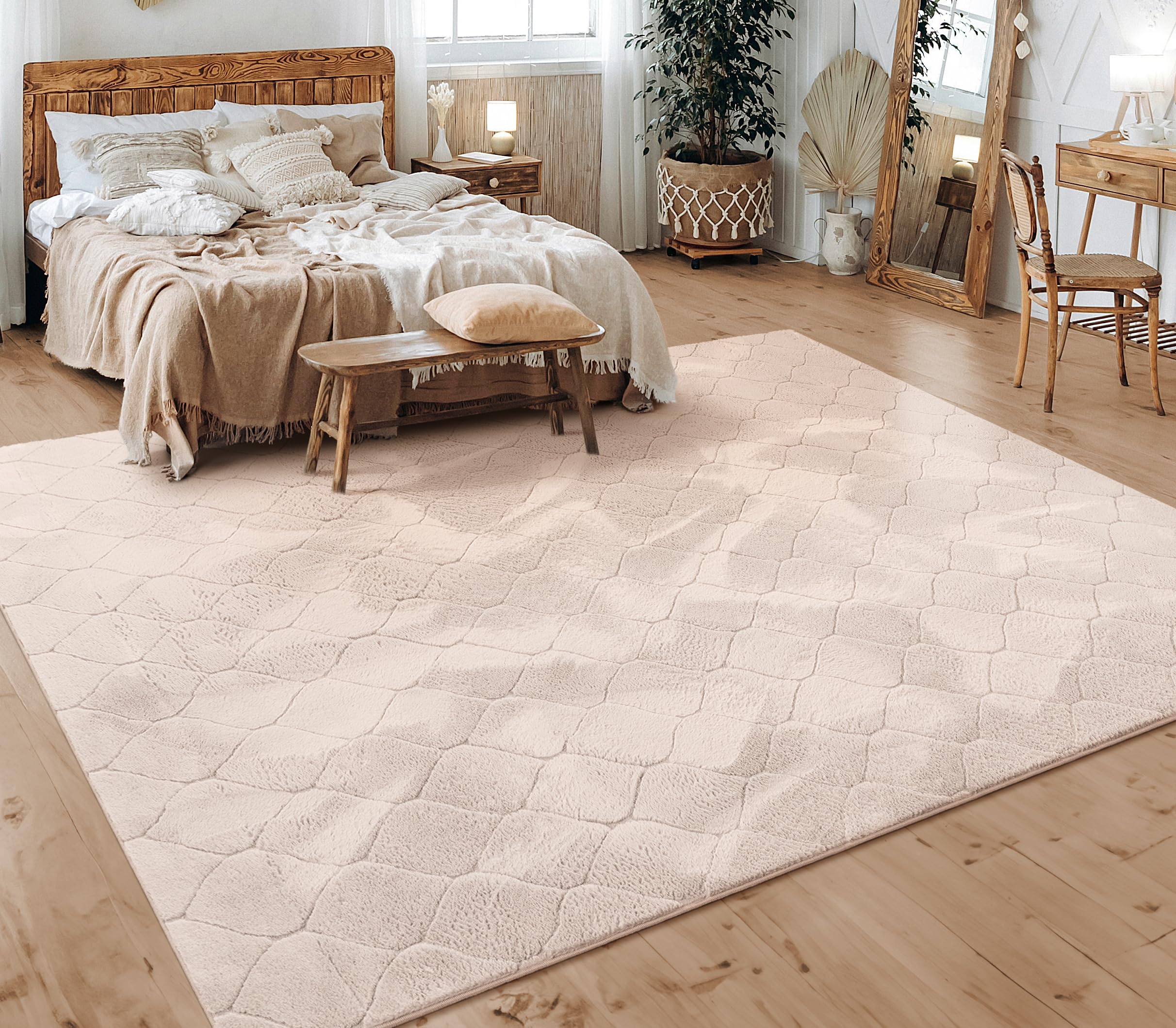 Alfombra Salon De Habitacion Pelo Corto Motivo Nordica Motivo Boho Chic Dibujo Geometrico, tamaño:160x220 cm, Color:Beige 2