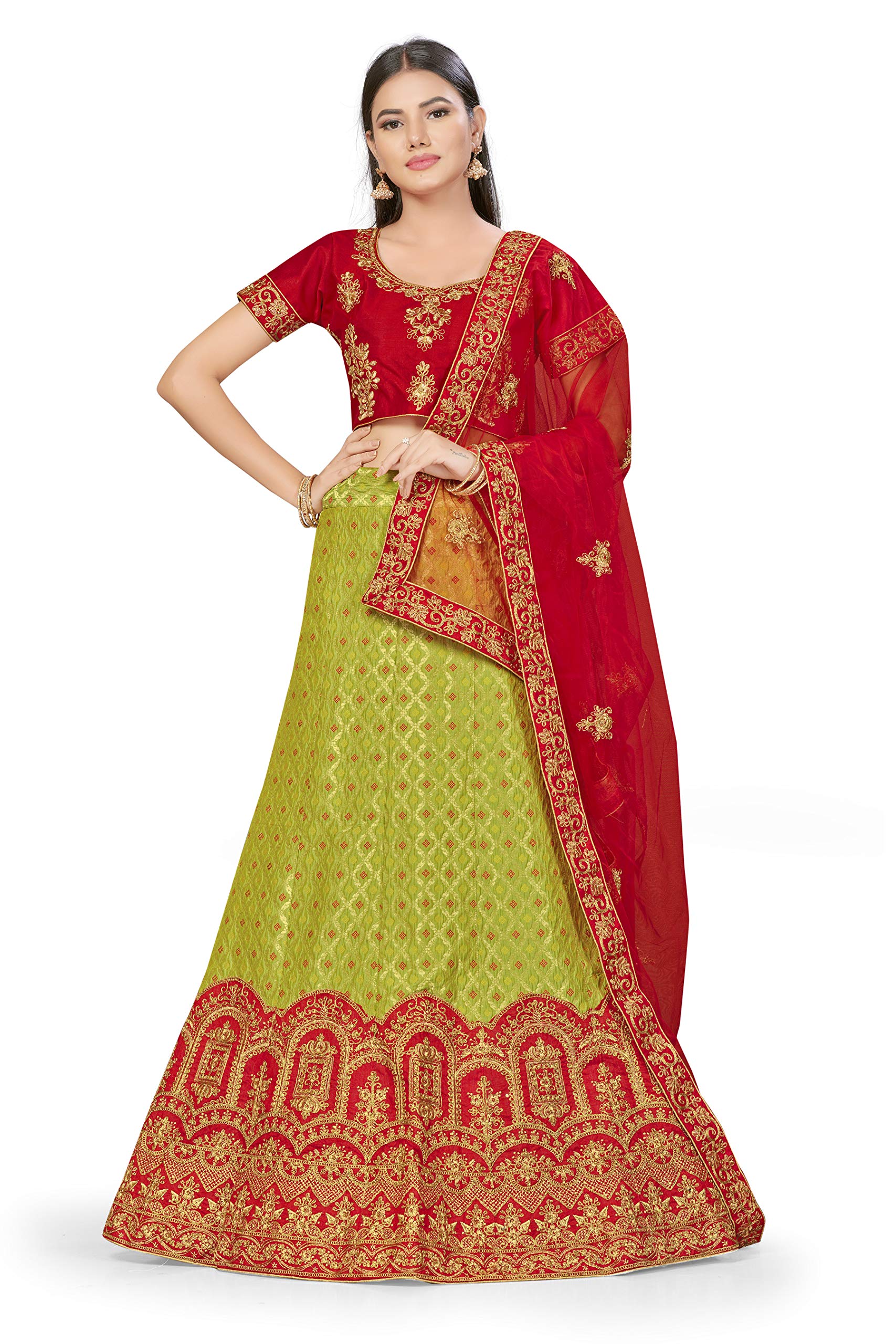 SAINOOR Women'S Banarasi Silk,Sattin Silk Weaving And Embrodiery Semi-Stiched Lehenga Choli With Dupatta (Shree JI)