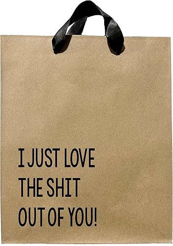 Miniatura 1 de FarmedandFashioned Divertida bolsa de regalo con texto en inglés "I Just Love The Shit Out Of You", bolsa de regalo de papel kraft con asas de cinta