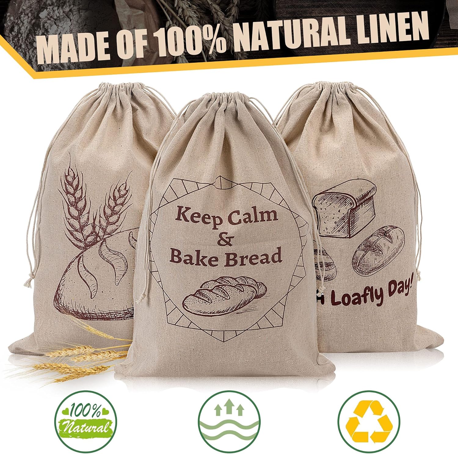 Linen Bread Bags for Loaf Storage, Bags for Homemade Breads