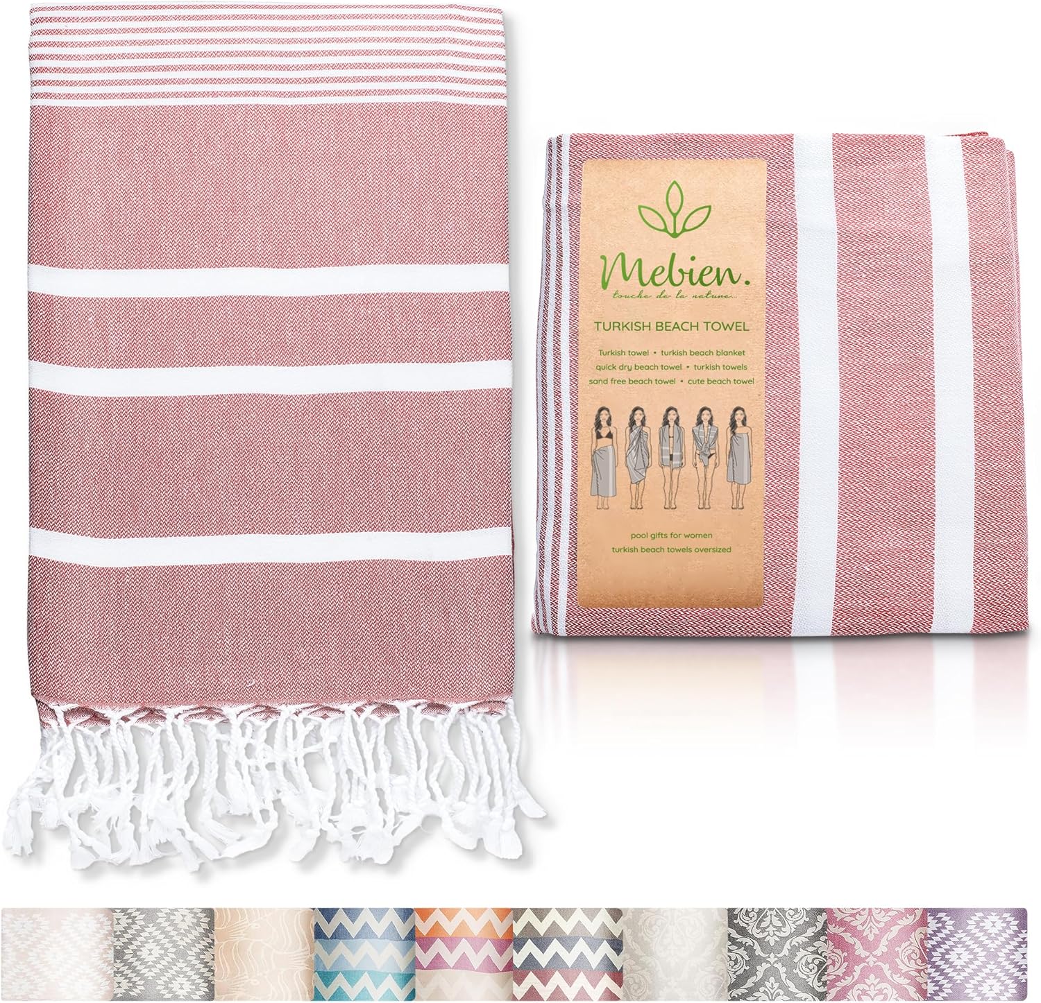 Turkish Towels Beach Towels Oversized (35”x67”) Beach Towels for Adults Quick Dry and Sand Free Beach Towel Beach Blanket 100% Cotton Turkish Towel - Burgundy Red