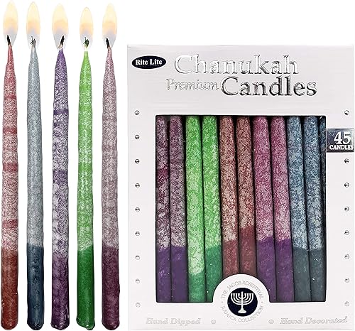 Vista 44 de Velas para Jánuca de Rite-Lite Judaica Hechas a mano, de color azul y blanco. Caja de 45 unidades. Azul y Blanco,Blanco,azul/blanco,Splash