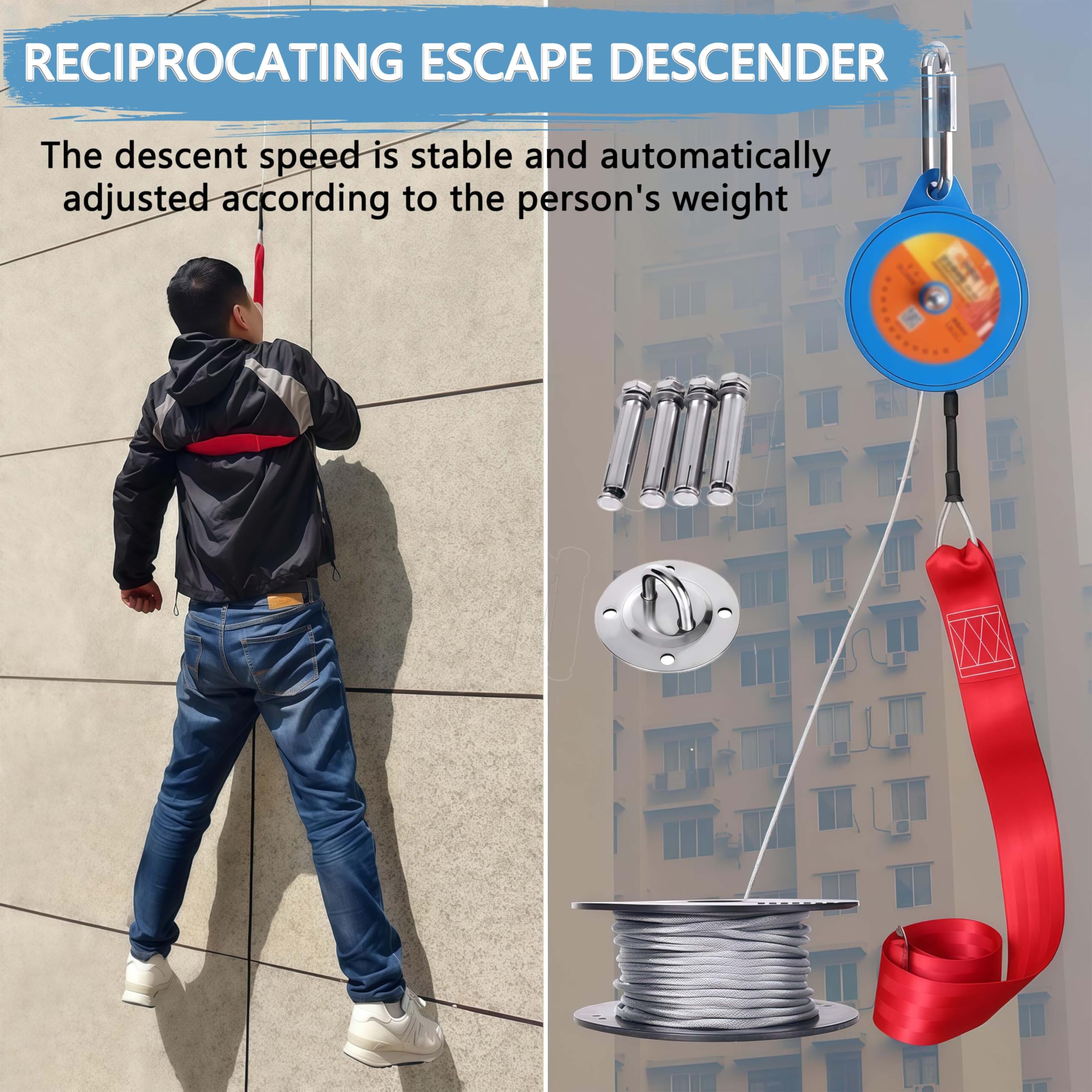 Descensor de escape de emergencia contra incendios, dispositivo de descenso de alta altitud, sistema de cuerda de descenso de seguridad para el hogar y el escape al aire libre