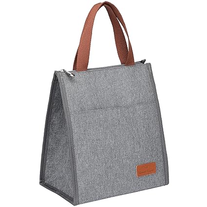 Bagseri Lunch Bag, Insulated Lunch Tote Bags for Women Men, Portable Reusable Adult Lunch Cooler Bag Thermal Organizer, Water-resistant Lining (Grey)