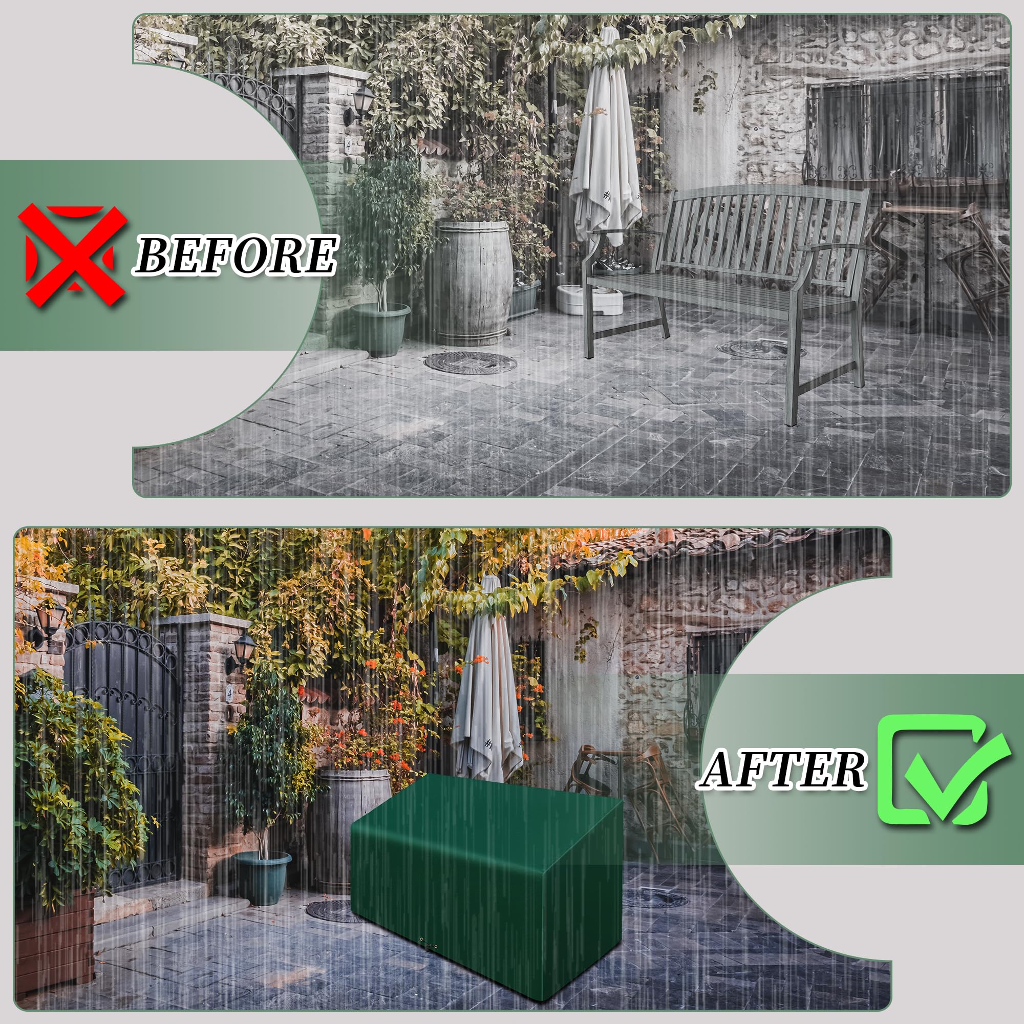 Copertura impermeabile per panca da giardino a 3 posti, 163 x 66 x 63/89 cm, antivento, protezione UV, per mobili da giardino esterni, con coulisse