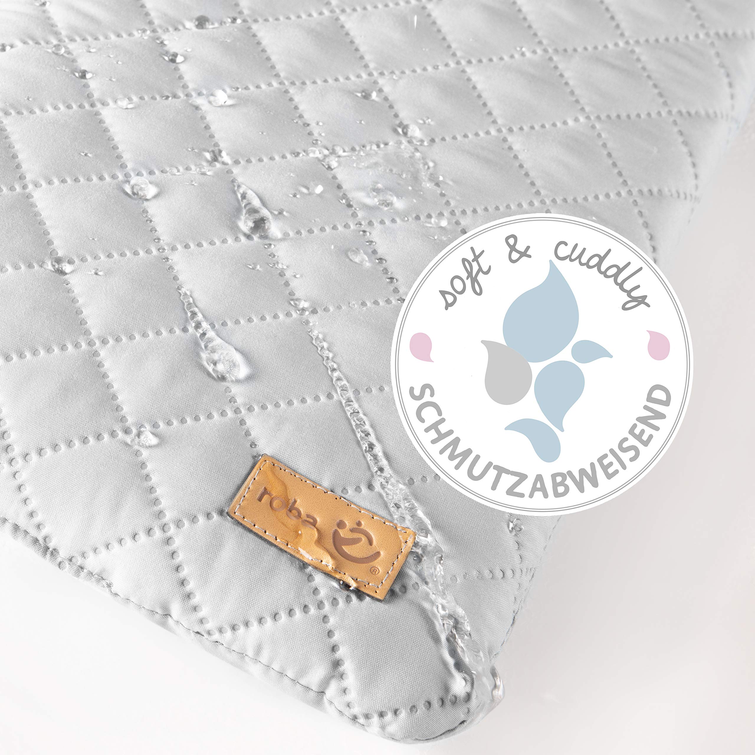 roba Parc Bébé en Bois 75 x 100 cm + Tapis de Parc roba Style Gris - Base Ajustable en Hauteur sur 3 Niveaux - Roulettes avec Freins - Laqué Blanc