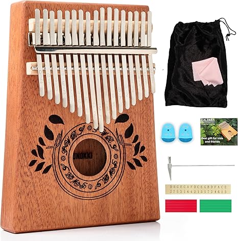 Kalimba Thumb Piano - 17-Key Light Brown Mahogany, Small with Carrying Bag - Portable Finger Piano for Kids & Adults - Beginner Musical Instrument & Fun Music Gift