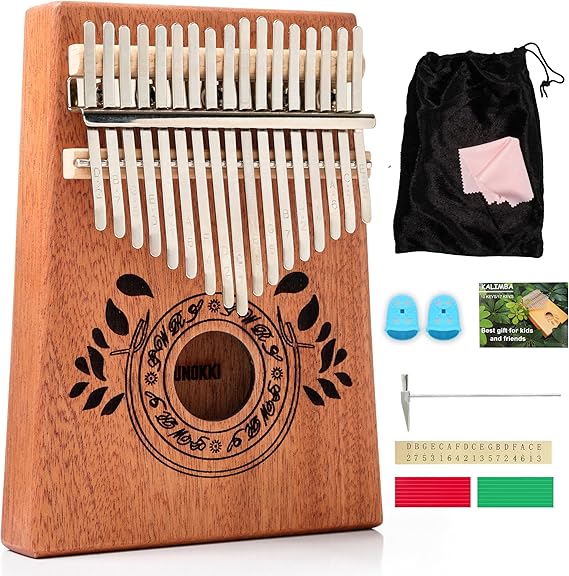Kalimba Thumb Piano - 17-Key Light Brown Mahogany, Small with Carrying Bag - Portable Finger Piano for Kids & Adults - Beginner Musical Instrument & Fun Music Gift