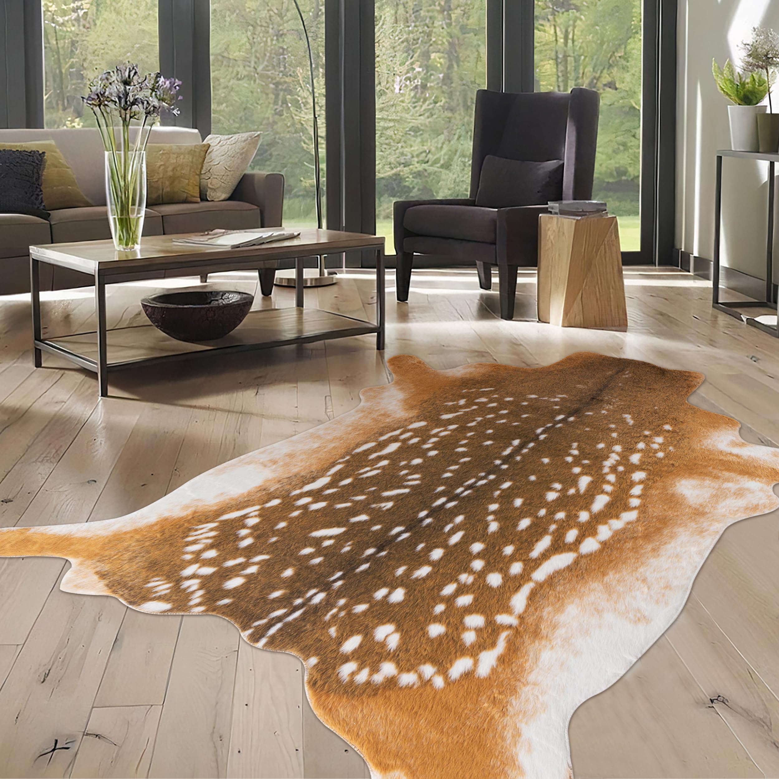 WARM HAVEN Deer Rug Antelope Print Rug, 6.2x8.2 Feet Faux Deer Hide Fawn Animal Print Skin for Living Room Bedroom Brown Rustic Western Décor — image 1