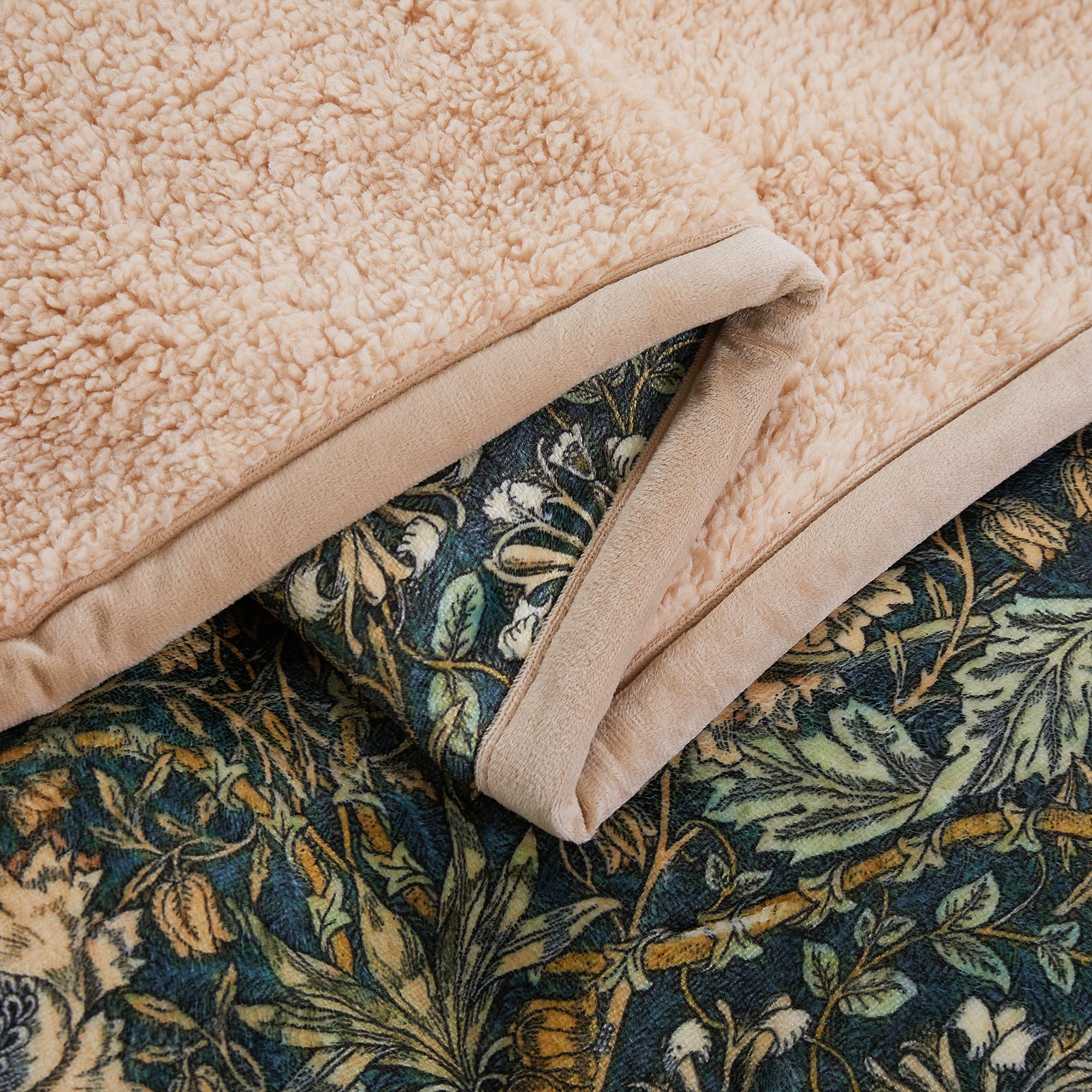 Obal William Morris Couverture en polaire Sherpa duveteuse pour lit et canapé - Jeté en microfibre douce (chèvrefeuille, voyage/lit simple, 150 x 130 cm)
