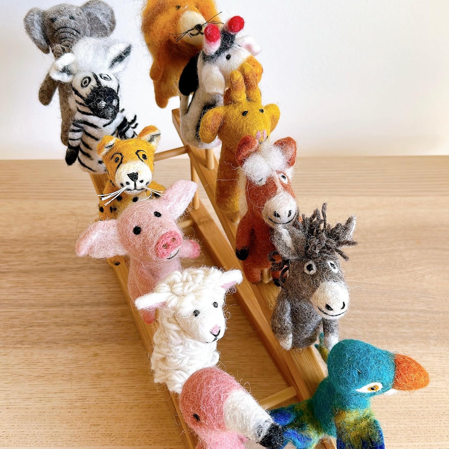 Handmade Felt Animal Finger Puppet Set with Holder (12 PCs) for Storytelling & Educational Play, Finger Puppet Set with Holder, Wool Felt Finger Puppet Play Set, Fair-Trade Unique Gift (Surprise Set)