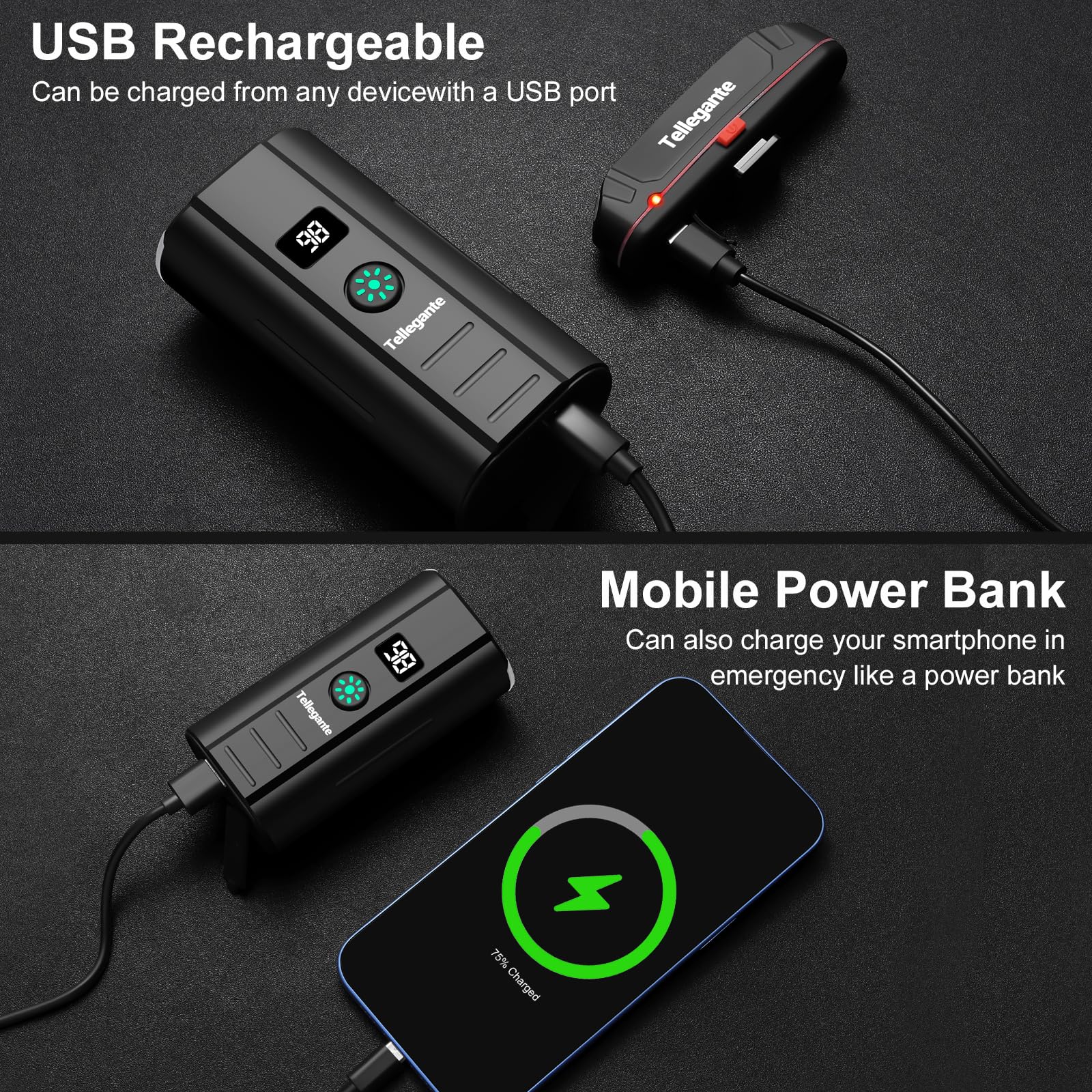 Lampe Velo 6 LED Ultra Puissantes 6400mAh Eclairage Velo Rechargeable USB C Lumiere Velo Avant et Arriere, Feu Arrière Vélo Rouge et Bleu, Fonction de Batterie Externe, IPX6 Étanche Phare VTT Route