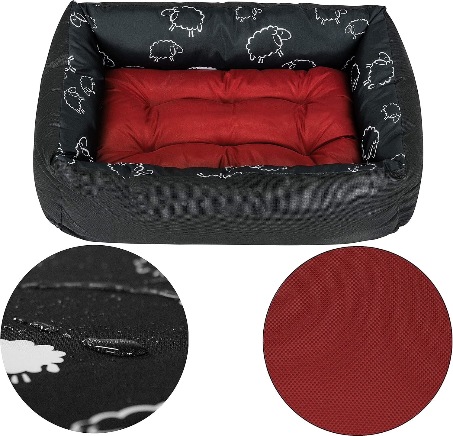 Pet Bed for Dog and Cat - Dog Sofa - Washable - Small, Medium and Big Dogs - M - Maroon - Sheep