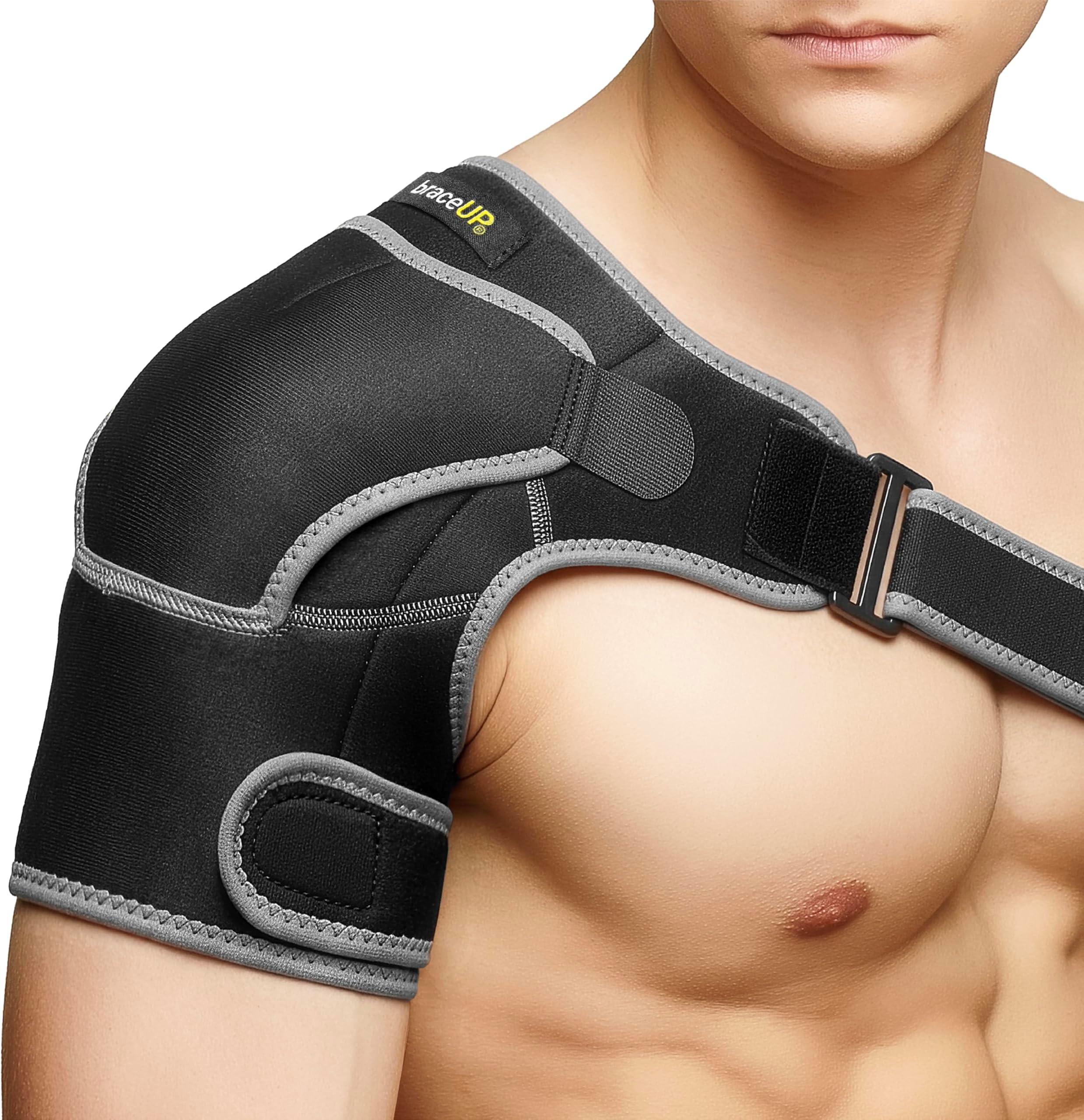 BraceUP Shoulder Support- Adjustable Shoulder Brace with Ice Pad Pocket for Men and Women, Relief for Shoulder Injuries and Tendonitis - One Size