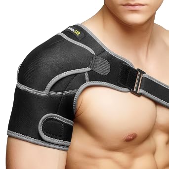 BraceUP Shoulder Brace with Adjustable Support and Ice Pad Pocket for Pain Relief, Rotator Cuff Recovery, and Injury Prevention - Ideal for Men and Women, One Size Fits Most