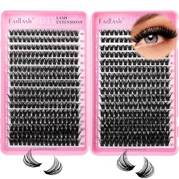 FADLASH Lash Clusters 60D+80D Fluffy Eyelash Clusters 10-18mm Clusters Eyelash Extensions D Curl Individual Lashes Natural and Volume DIY Lash Extensions