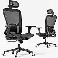 Vista 11 de Silla de oficina ergonómica, silla de escritorio de malla con reposacabezas ajustable y reposabrazos 2D, sillas de computadora con soporte lumbar