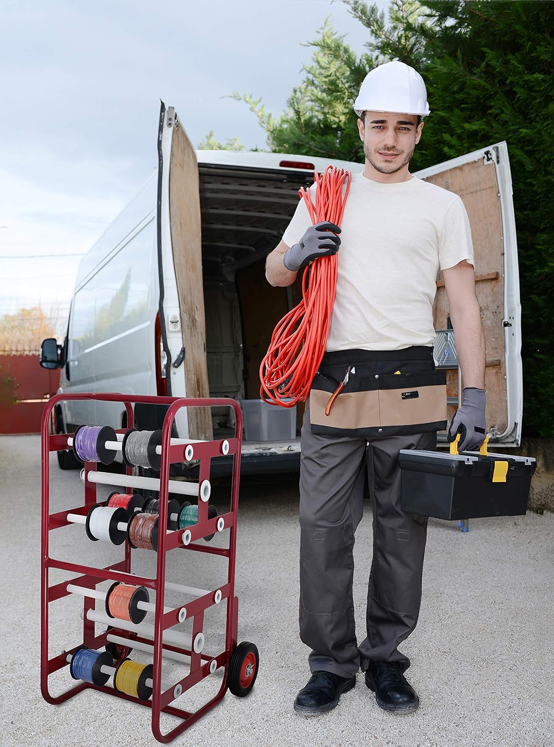 AdirPro Transportable Multiple Axle Cable Caddy - Multi-Spool Wire Rack Dispenser - Easy Use Cable Holder & Distribution - For Workplace Efficiency