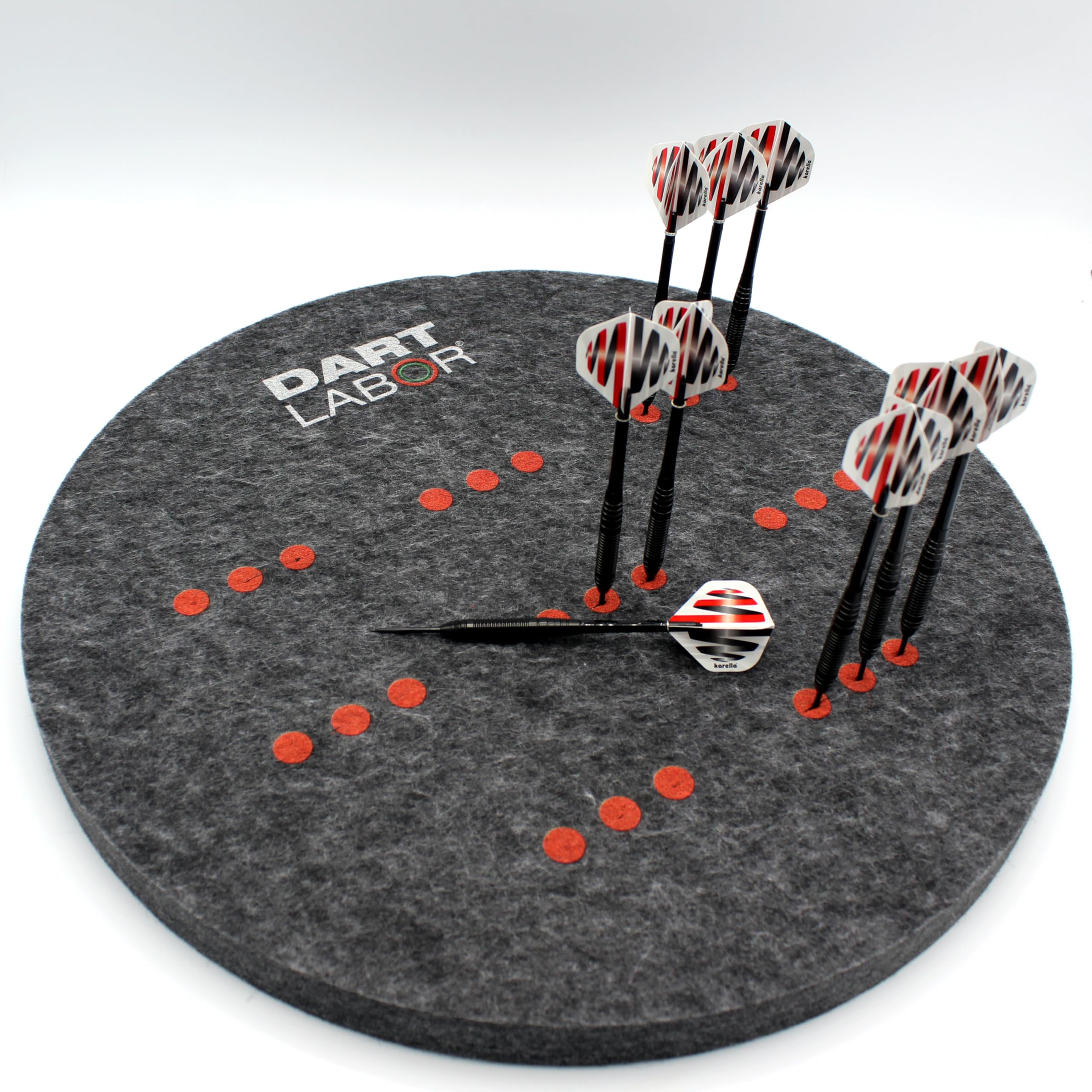 Dart Labor Vlies Darthalterung anthrazit ø 45 cm | Platz für 24 Darts in Vorstanzungen | Aufbewahrung von Steeldarts + Softdarts | Recyclingpolyester | Made in Germany