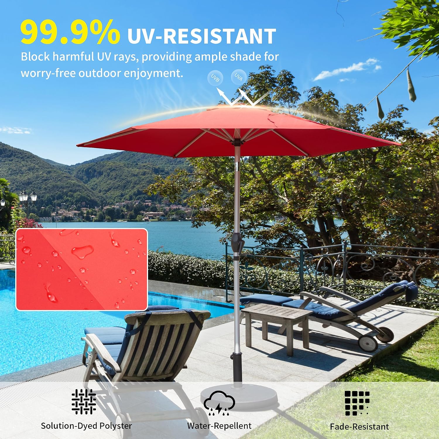 Domi 7.5FT Patio Umbrella, Outdoor Table Umbrella with Aluminum Pole, UV Protection Waterproof Market Sun Umbrella with Push Button Tilt and Crank for Garden, Deck, Backyard, Pool (Brick Red)