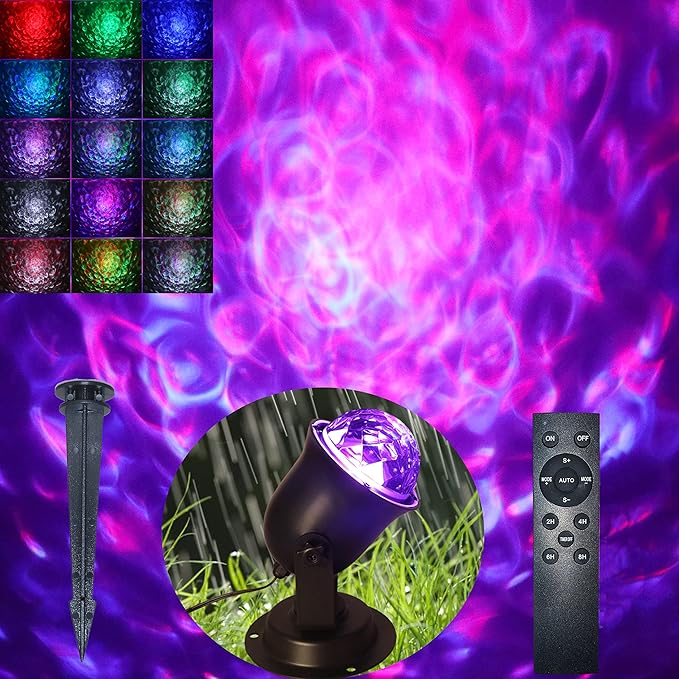 Hekation Christmas Halloween Outdoor Projector Lights 15 Colors Water Wave Ocean Effect