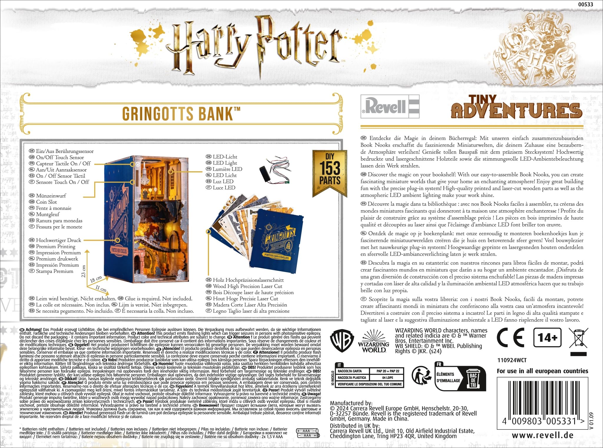 Revell Tiny Adventures, Banco Gringotts Harry Potter, mágico Mundo en Miniatura del Banco Gringott, sujetalibros Hecho a Mano, coleccionistas y Fans de Harry Potter