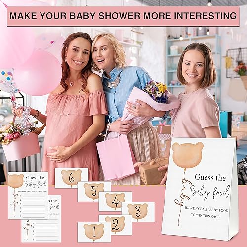 Miniatura 4 de Guess the Baby Food Party Games, juego de baby shower, 1 letrero de pie + 25 tarjetas de respuesta + 6 tarjetas de números, suministros de