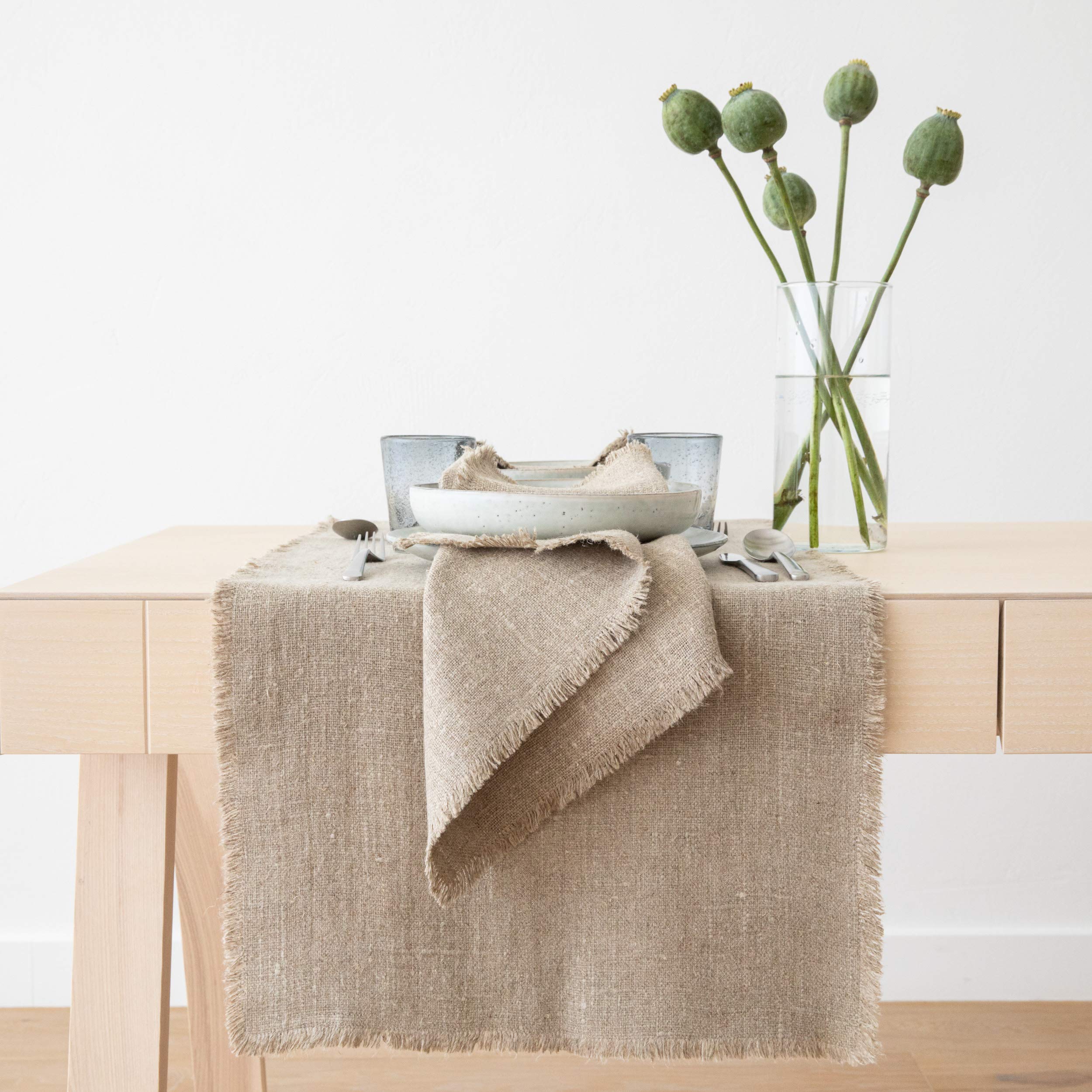 LinenMe Chemin de Table en Lin Style Rustique Couleur Naturelle 45 x 229 cm