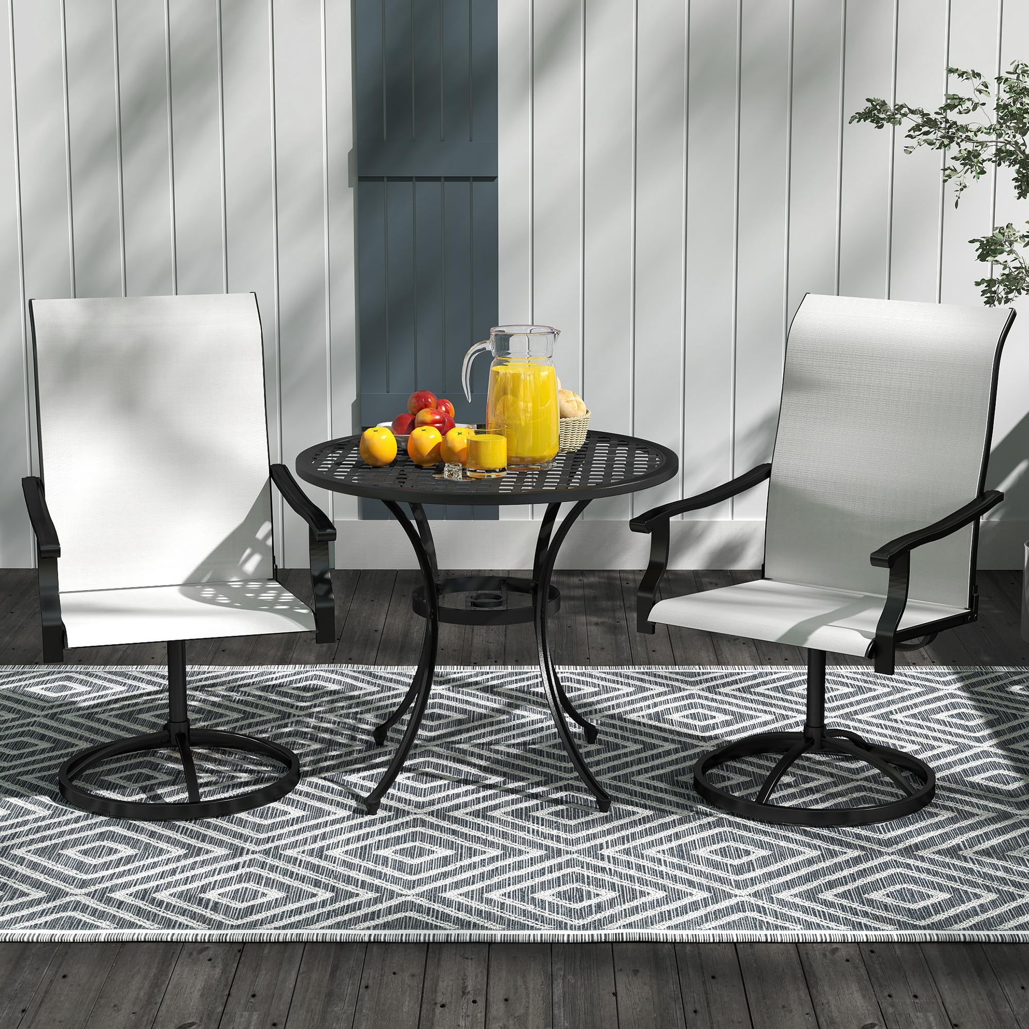 Juego de 2 sillas giratorias para patio al aire libre, sillas de comedor con respaldo alto con tela de malla para todo tipo de clima y marco de metal para patio trasero, césped, porche o 6