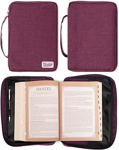 Miniatura 2 de Christian Art Gifts Funda para Biblia de polilienzo de valor para mujer Grace Upon Grace  Escritura inspiradora de Juan 116 con insignia de goma