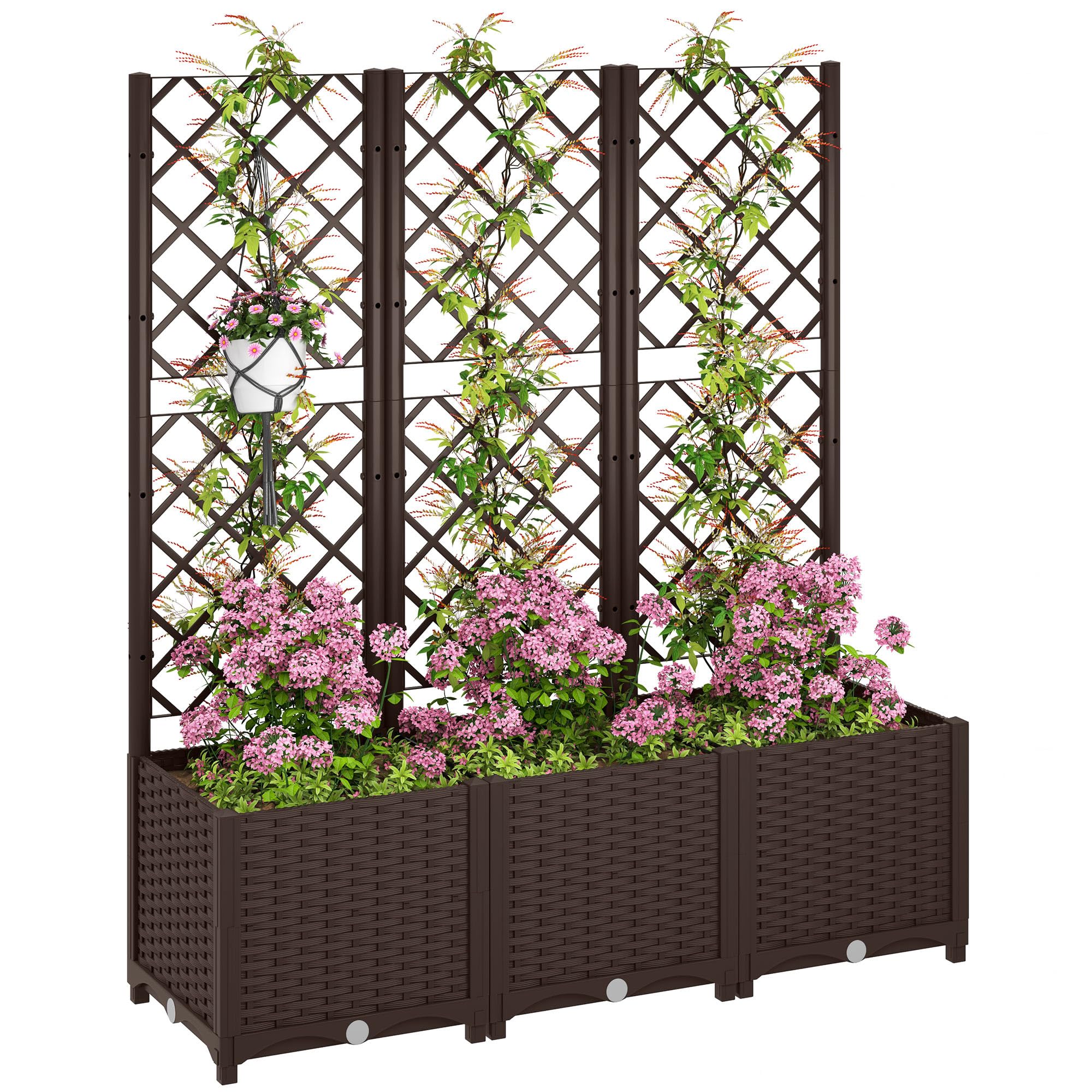 Outsunny Jardinera con Enrejado PP Exterior Grande 120x40x135 cm Marrón