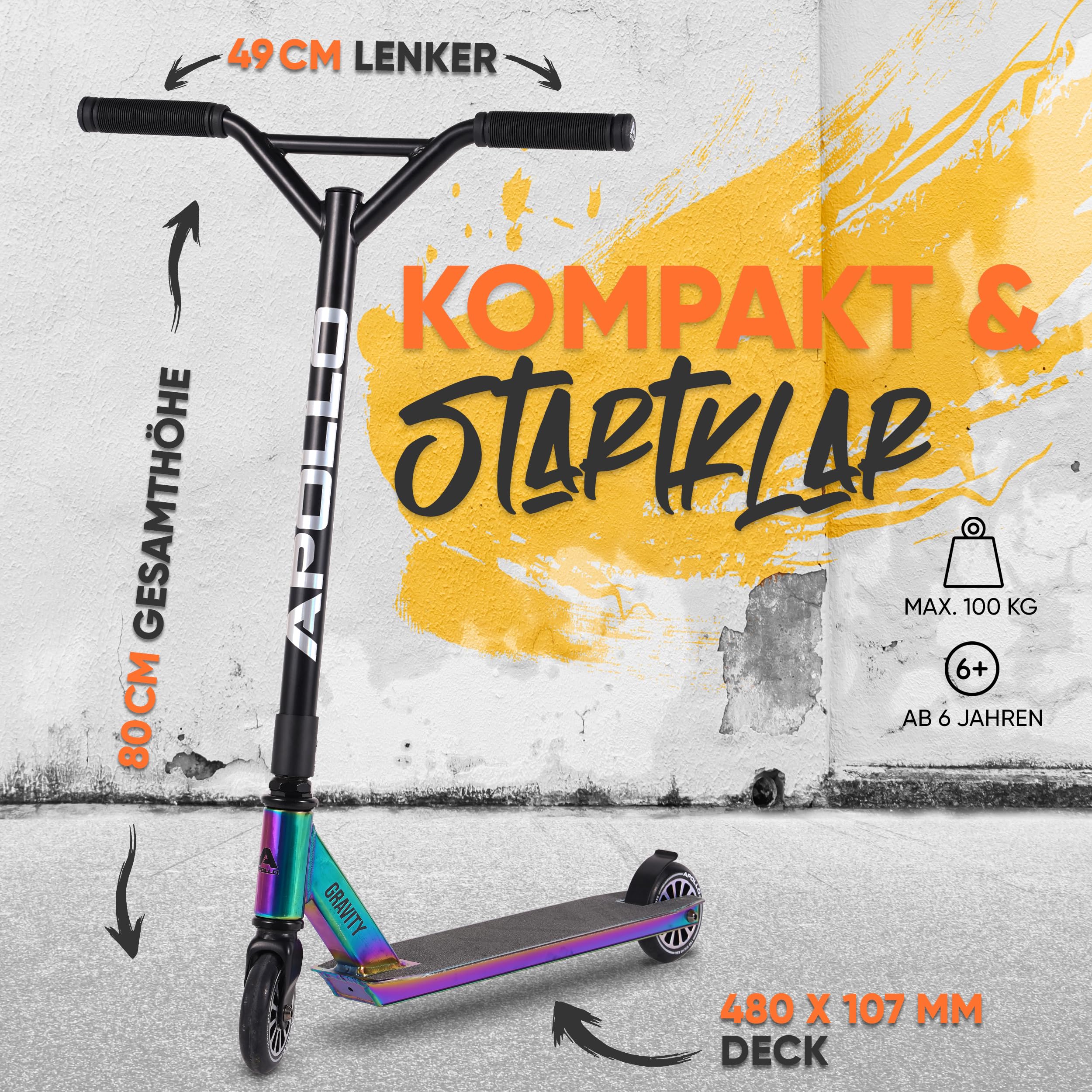 Apollo Stuntscooter Gravity - Fun-Kickscooter für Kinder und Teenager, Kinderroller, Trick Roller für Jungen und Mädchen ab 6 Jahren, Stunt Scooter auch für Beginner geeignet