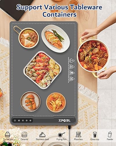 Miniatura 8 de Tapete de calentamiento para alimentos, bandeja eléctrica para calentar alimentos (24 x 16 pulgadas), calentamiento rápido de superficie completa,