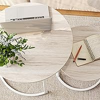 Vista 5 de HOJINLINERO Juego de Mesa de Centro Redonda de 2 Mesas Auxiliares para Sala de Estar, Mesa de Centro Blanca Moderna Mesas Anidadas, Mesas de Sala