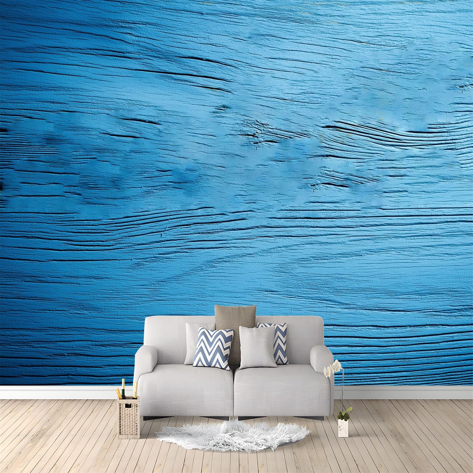 Papier peint intissé bleu lavable et résistant 250 x 175 cm pour rénover cuisine et bain
