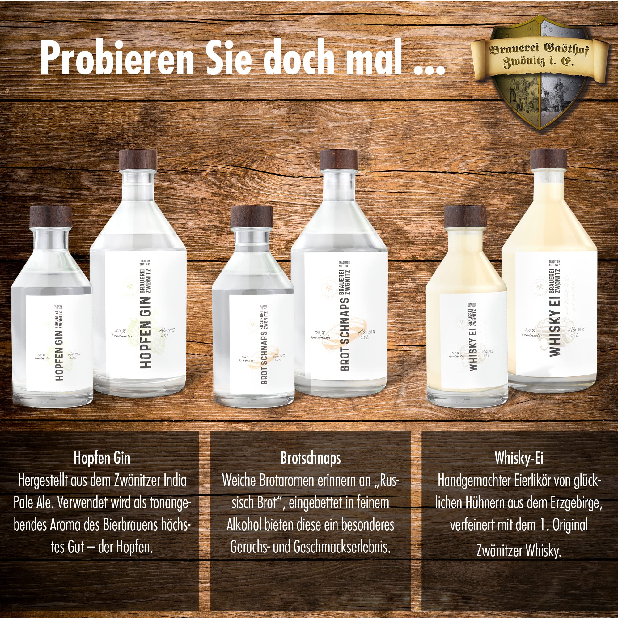 Brauerei Zwönitz Geschenkset mit Bierbrand 0,5 L & zwei passenden Gläsern | Alkohol Geschenkset mit Bierbrand - Originelles Biergeschenk
