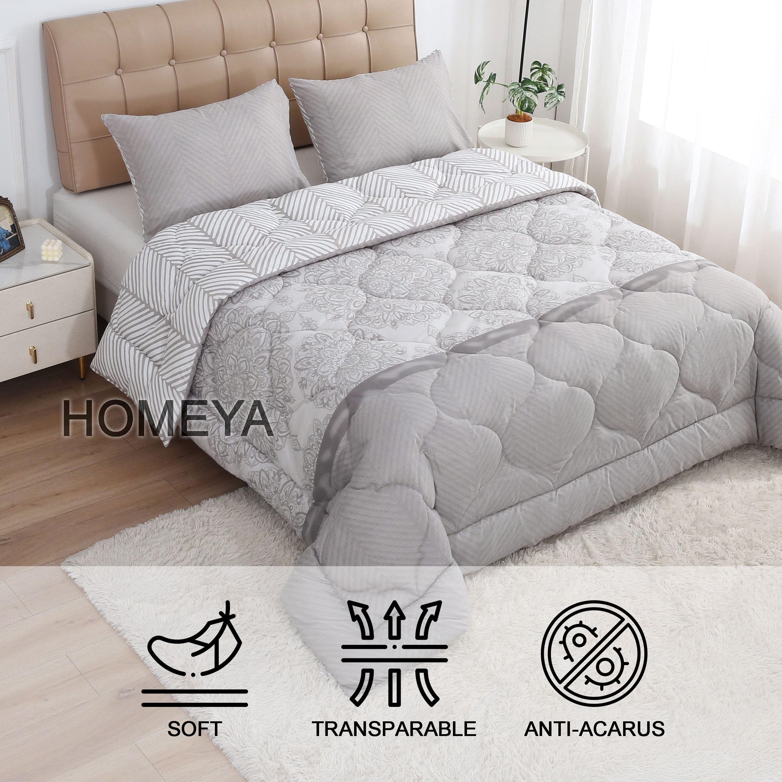 HOMEYA - Edredón Estampado con Relleno de Fibra, Edredón Cama Matrimonio, 250 x 240cm, Tejido Suave y 100% Poliéster