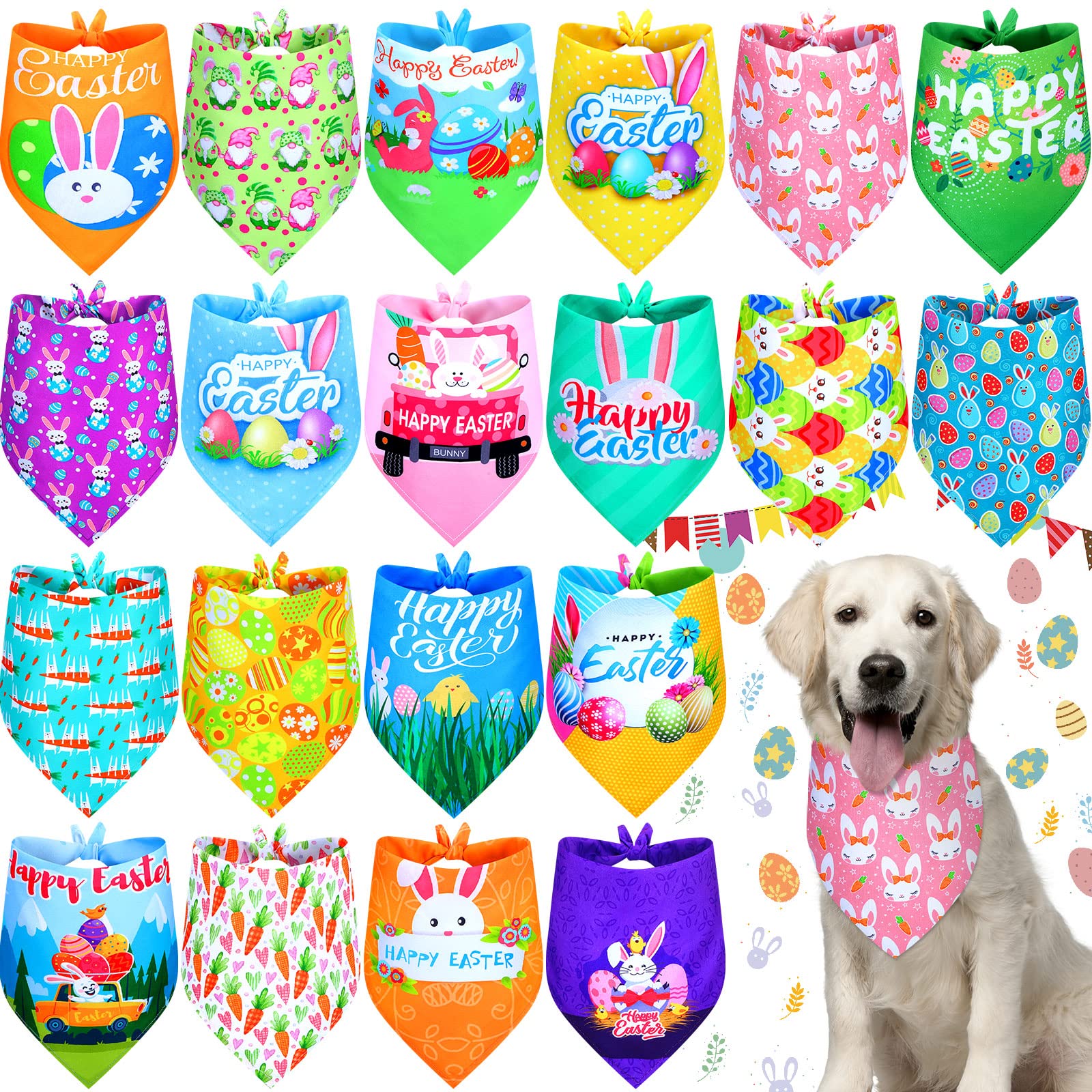 Sanwuta 180 Pcs Easter Dog Bandanas Bulk Spring Dog Scarf