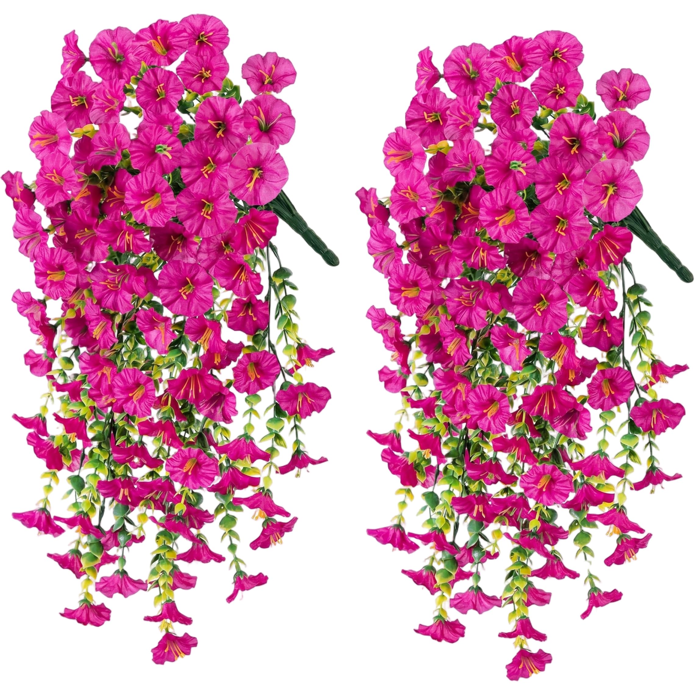 Vistnale 2 Pack Artificial Petunias, Artificial Hanging Flowers With Eucalyptus Leaves, Realistic Faux Petunias For Indoor Outdoor Decor, Rose Red