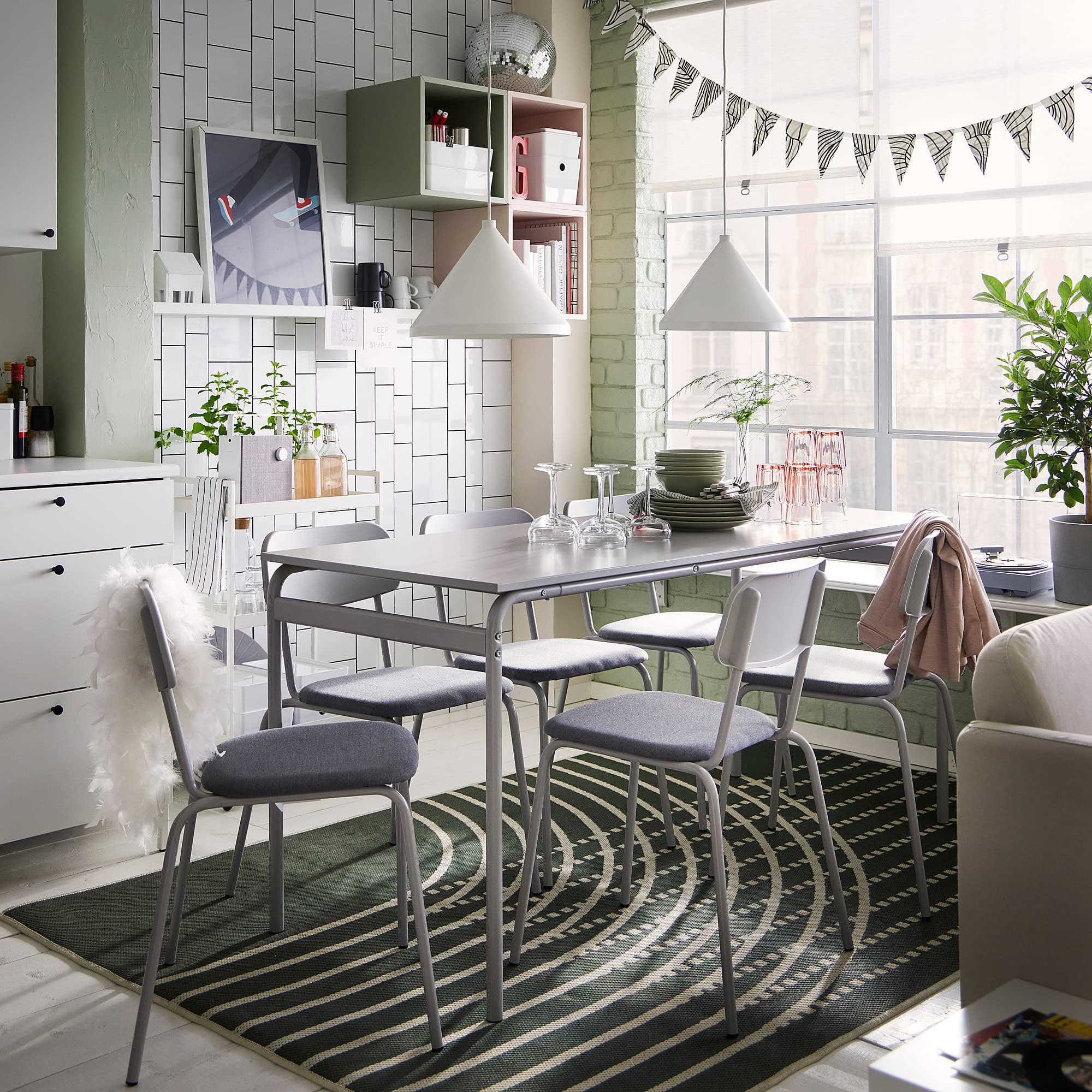 IKEA GRÅSALA/GRÅSALA table and 6 chairs, 160 cm, gray gray/grey