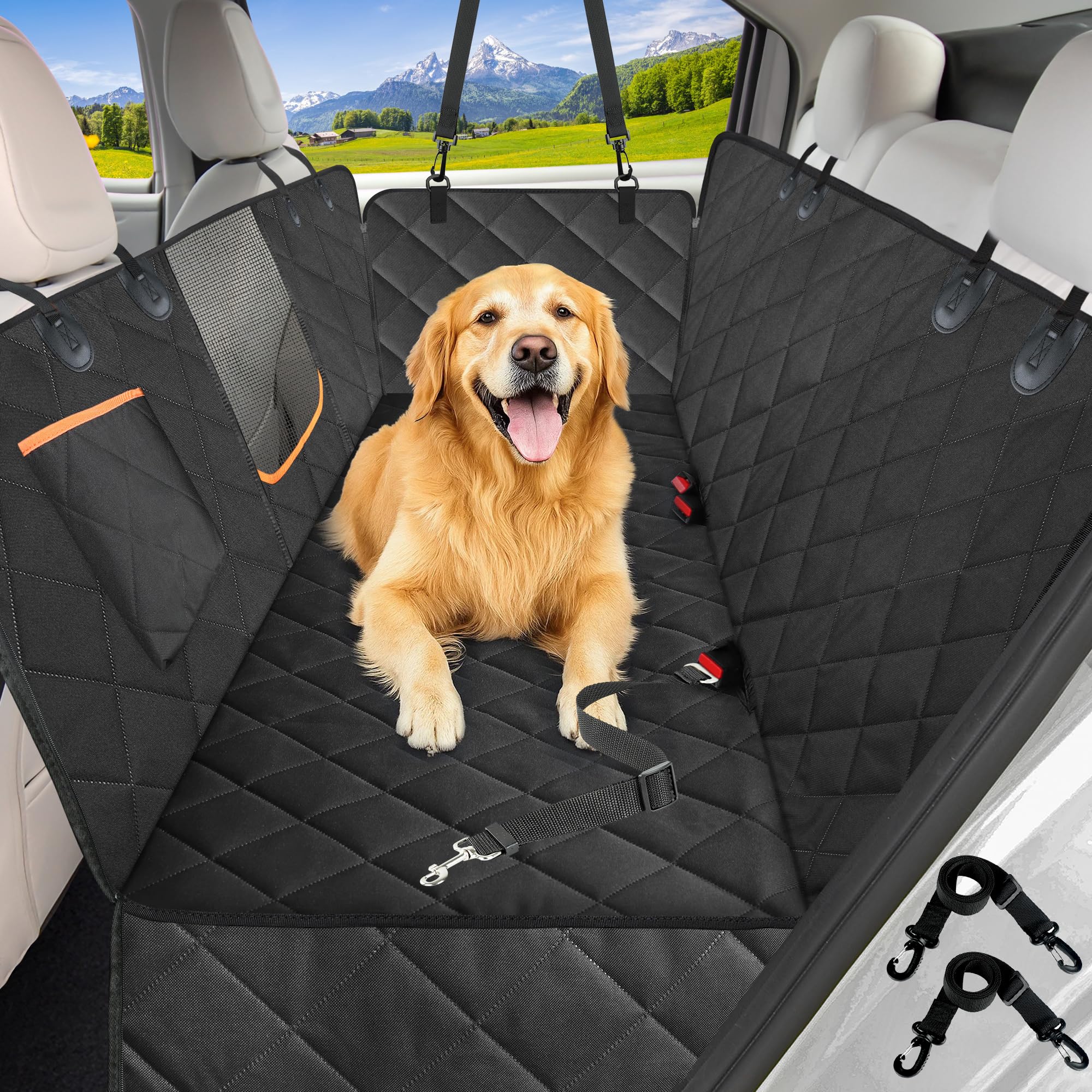 Kytely Dog Car Seat Cover for Back Seat,600D Heavy Duty Dog Hammock for Car with Side Flap,100% Waterproof Pet Backseat Cover, Anti-Scratch Nonslip Pet Seat Protector for Cars Trucks and SUV