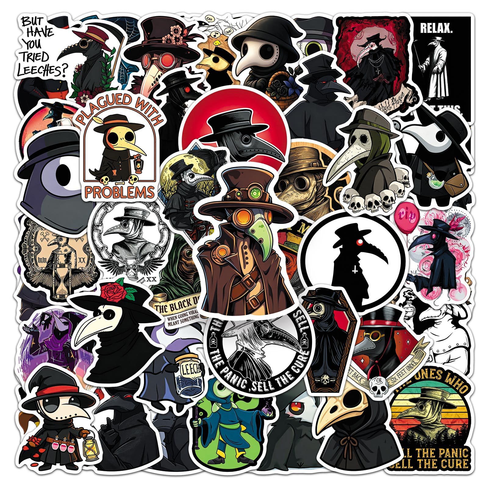 50 Pcs Plague Doctor Vinyl Decals Dark Gothic Graphic Stickers for Notebook