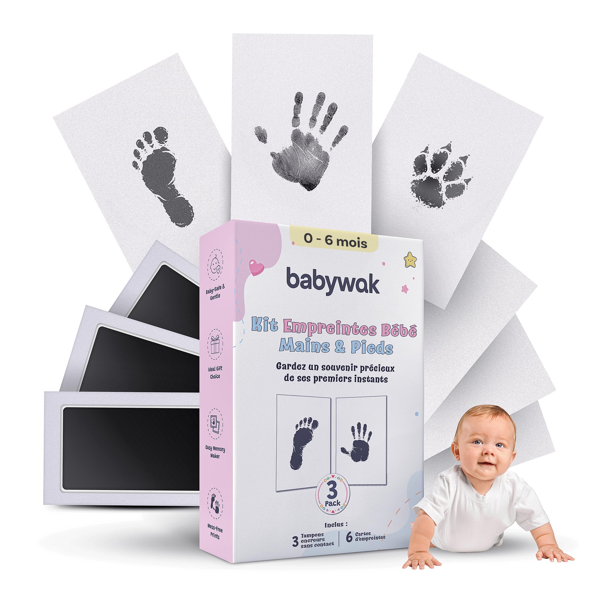 Kit Empreinte Bébé – Tampon Encre Clean Touch  Sûr & Sans Contact – Souvenir Naissance  Cadeau Baby Shower  Empreinte Main & Pied Nouveau-né (0 à 6 mois)