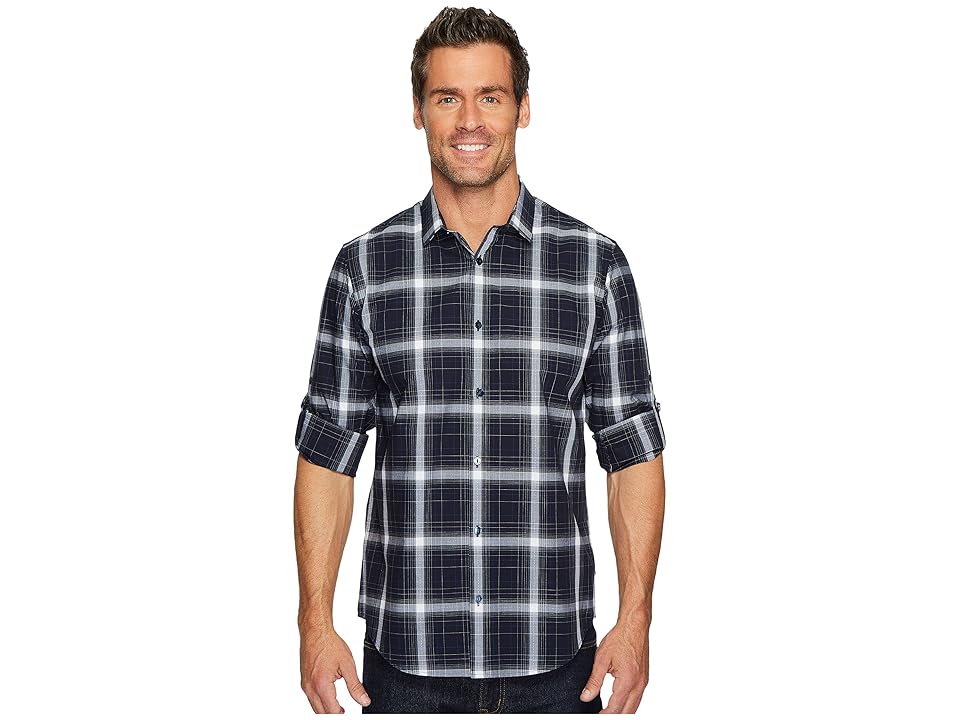 

Calvin Klein Blown-Up Plaid Roll-Up Button Down Shirt (Cadet Navy) Men's Clothing